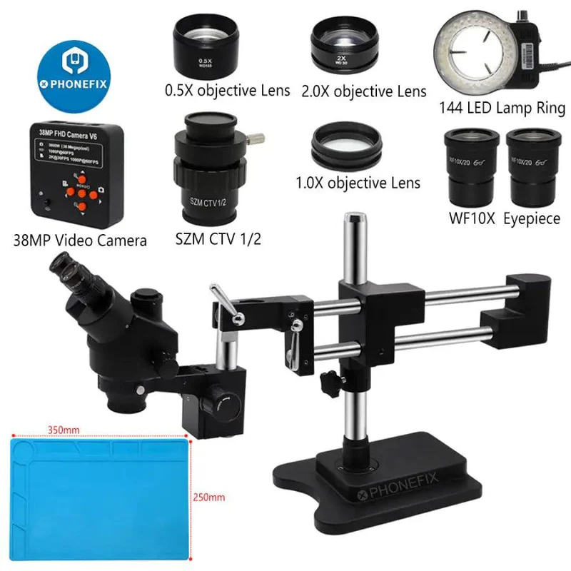 Stereo Trinocular Microscope Pcb - 3,5X-90X Schwarz Doppel Arm Stereo Mikroskop